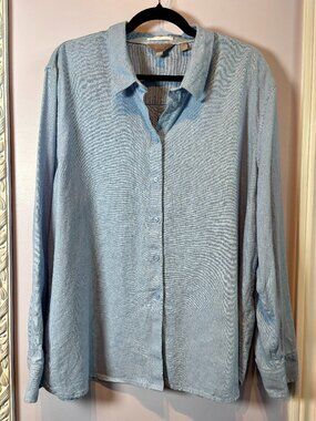 Womens Ted Baker Linen Blend Light Sumery Light Blue Button Down Shirt Size XXL